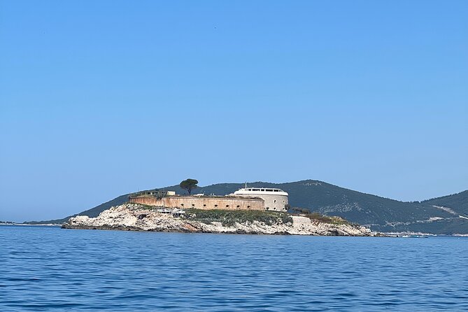 Private Blue Cave Adventure with Views of Boka Bay(up to 6pax) - Mamula from the water: the old Montenegrin Alcatraz view